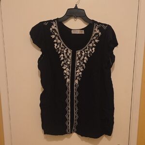 Black Sleeveless Embroidered Women's Top.